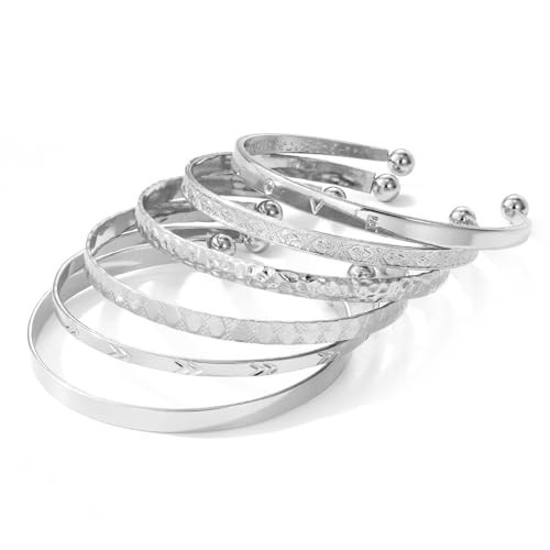 IFKM Silver Bangles Bracelets For Women, Silver Plated Multi Layer Stackable Cuff Bracelet Set, Trendy Elegance Charms Non Tarnish Minimalist Textured Boho Jewelry Gift for Women | Amazon (US)