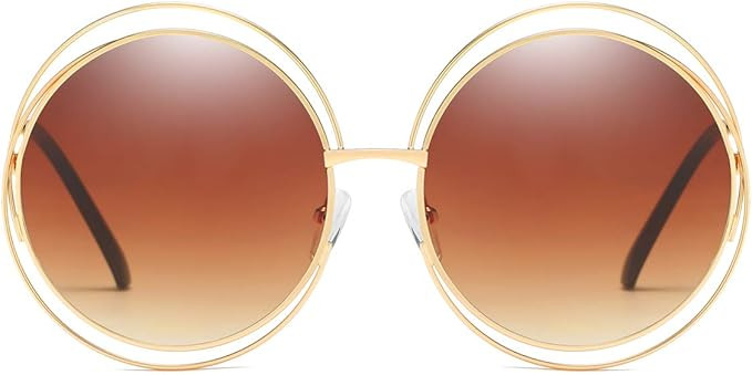 Dollger Metal Double Circle Wire Frame Oversized Round Sunglasses for Women | Amazon (US)