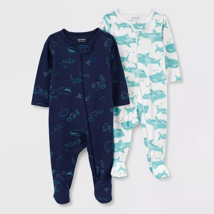 Carter's Just One You® Baby Boys' 2pk Striped Sharks Pajamas - Blue | Target