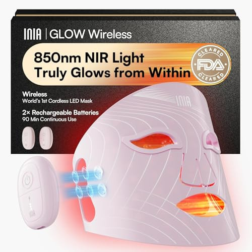 INIA Red Light Therapy Mask for Face, Glow Wireless LED Face Mask Light Therapy with Near-Infrared Red Light (NIR), Rechargeable and Ergonomic Design for Home & Travel | Amazon (US)