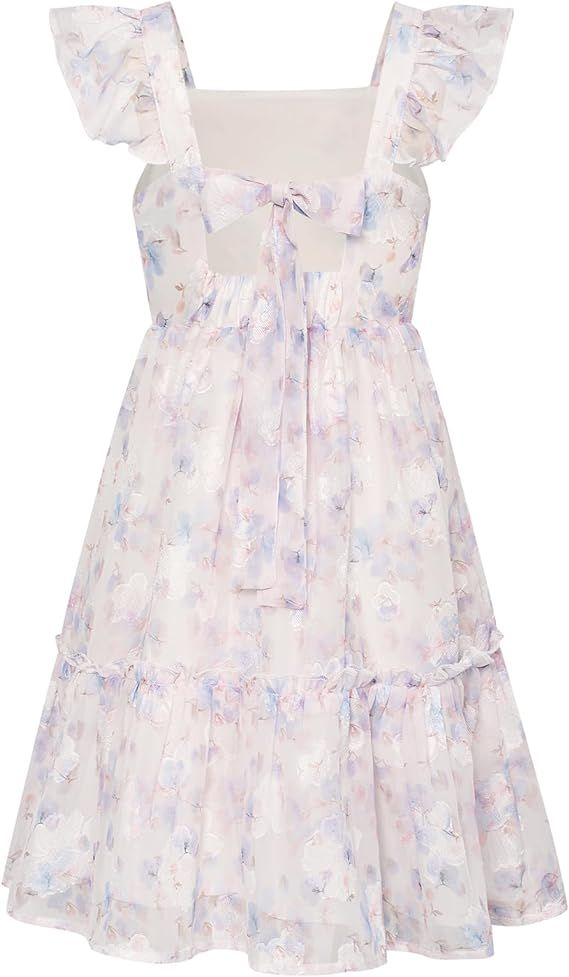 GRACE KARIN Girls Spring Floral Dress Girls Flutter Sleeve Tie Back Summer Dress 5-12Y | Amazon (US)