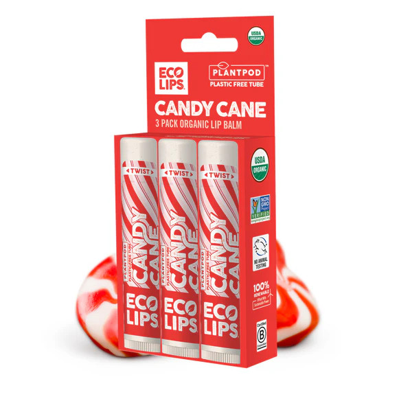 Candy Cane Plant Pod® Organic Lip Balm, 3 Pack Carton | Eco Lips