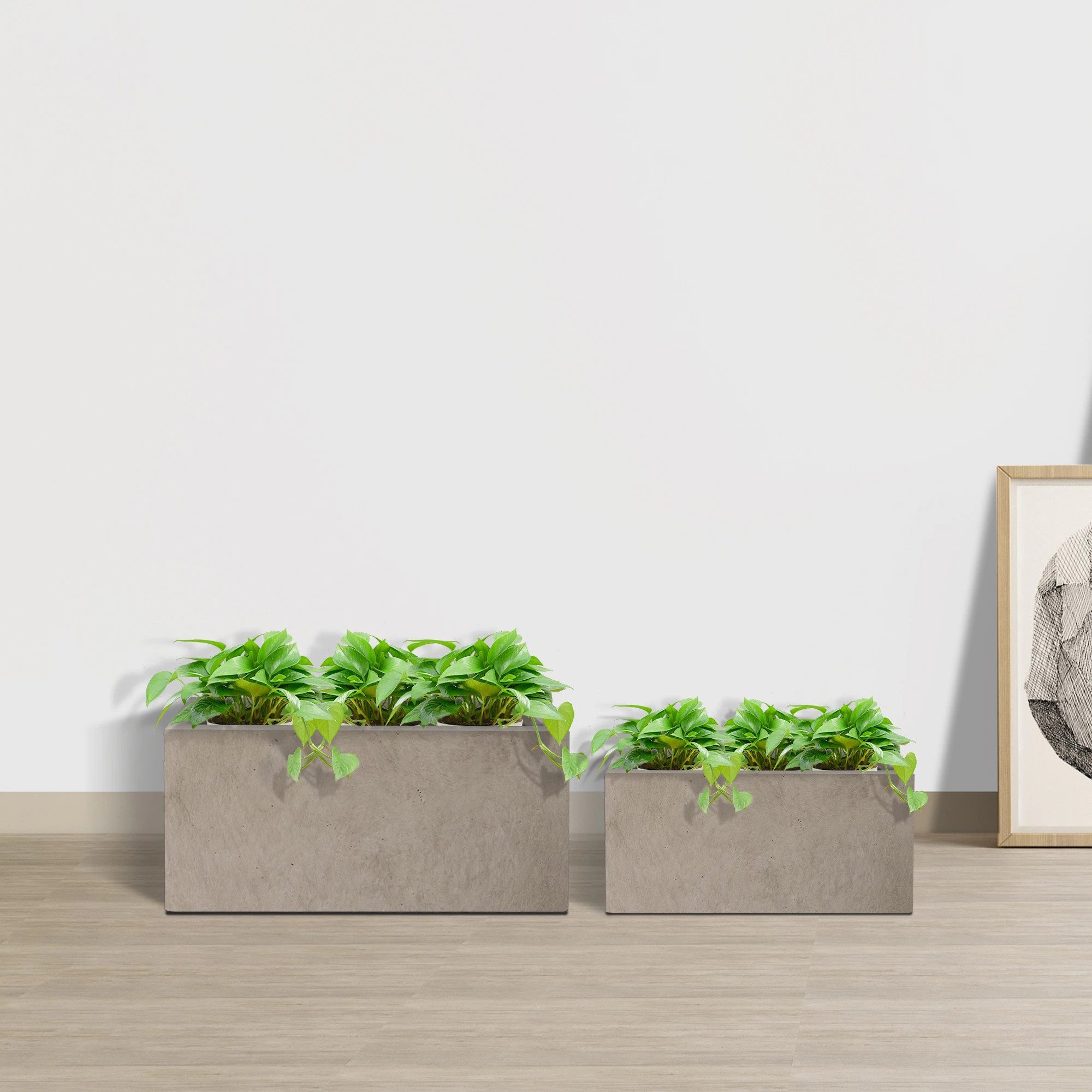 Kante 31.4", 23.6"L Charcoal Finish Lightweight Concrete Long Planters (Set of 2), Outdoor/Indoor | Bed Bath & Beyond