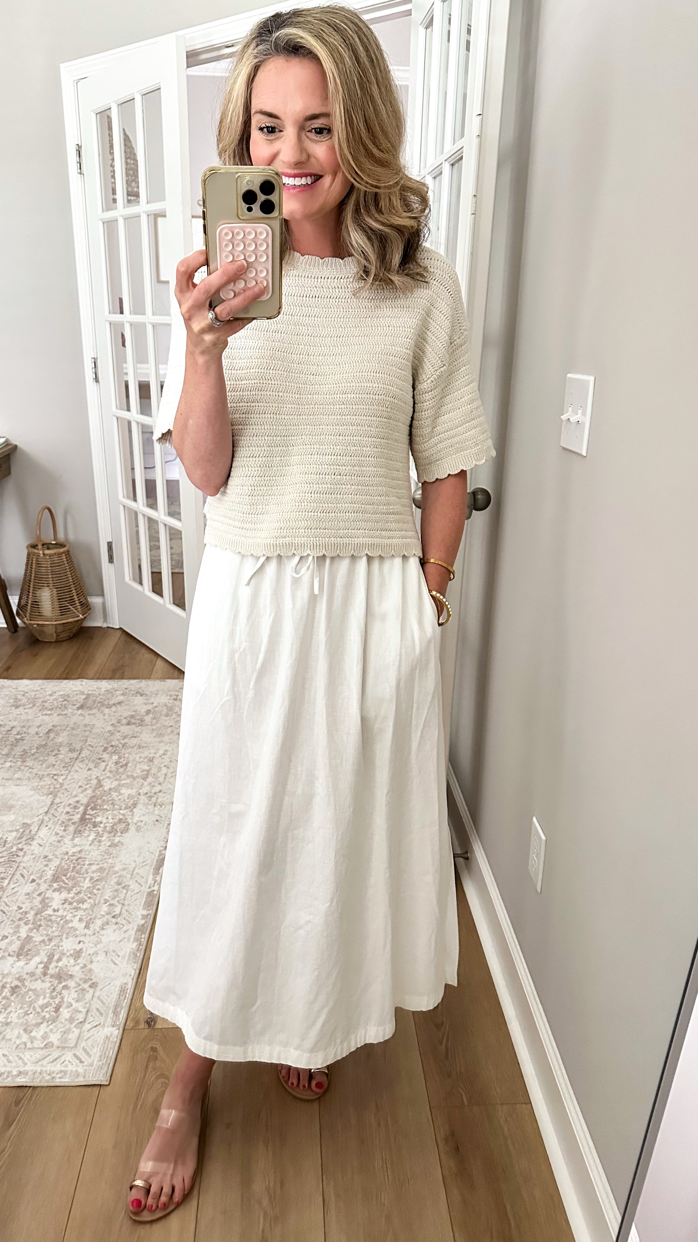 Outfit sale alert!! Loving this white maxi skirt and neutral top paired with it! I sized up to a medium in the top for length  

#LTKOver40 #LTKStyleTip #LTKSaleAlert