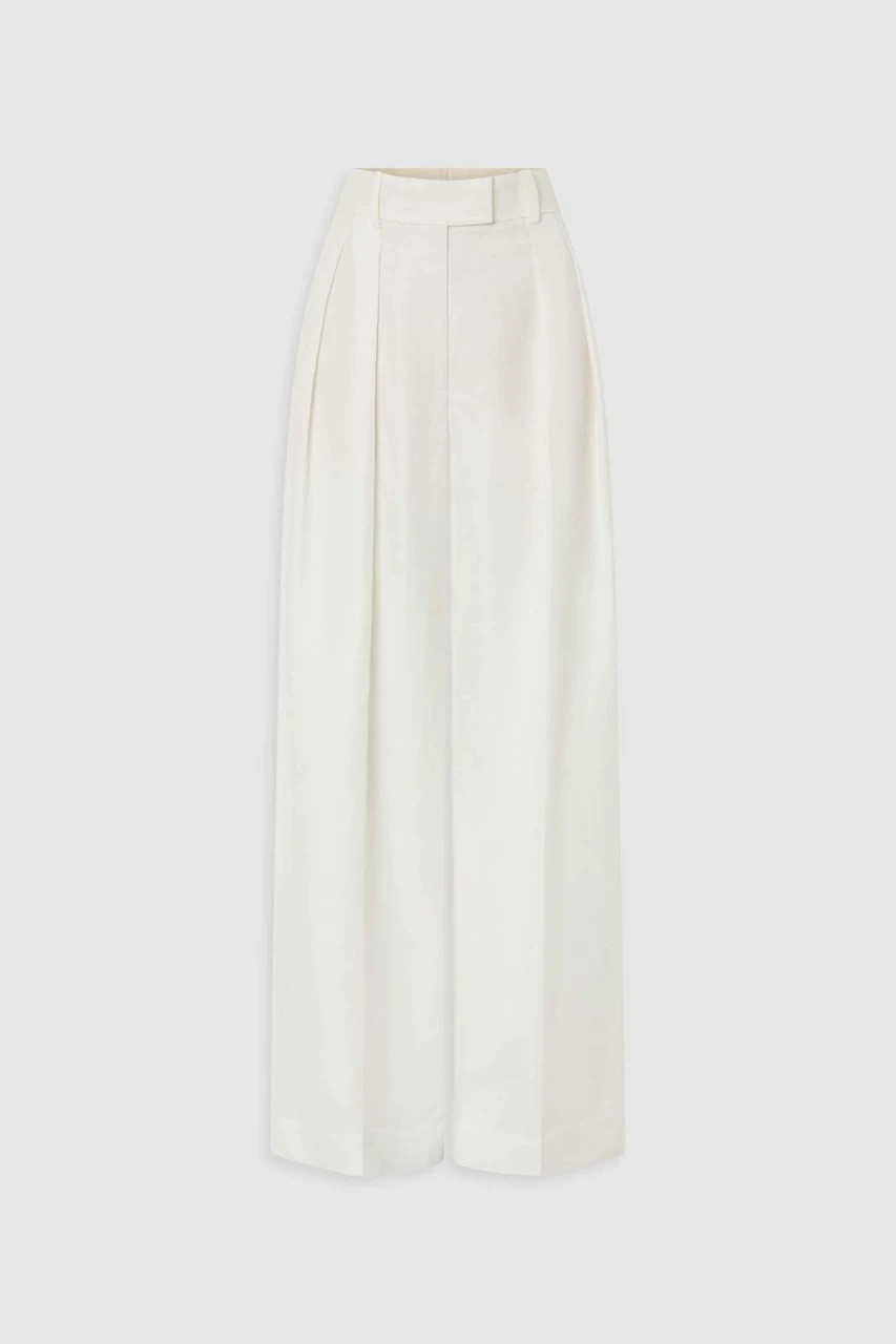 Pleat Wide Leg Pant Antique White | Oroton