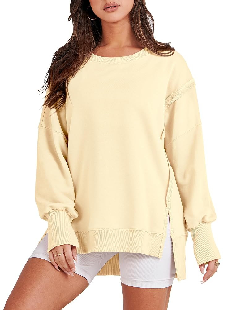 ANRABESS Women's Oversized Sweatshirts Crew Neck Long Sleeve Shirts Casual Loose Slit 2025 Fall C... | Amazon (US)
