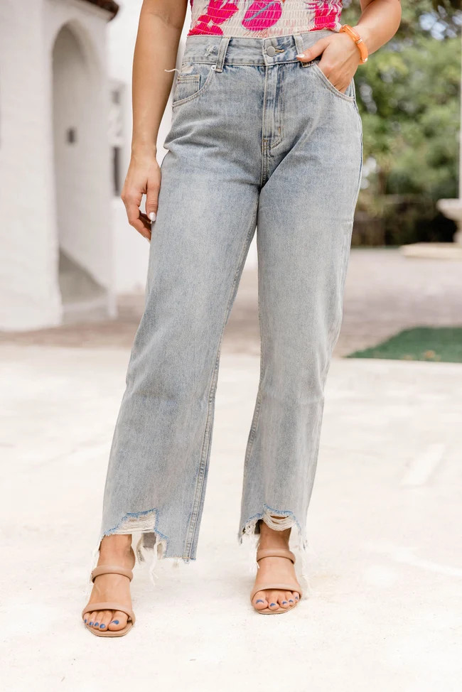 Aria Medium Wash Raw Hem Jeans FINAL SALE | Pink Lily
