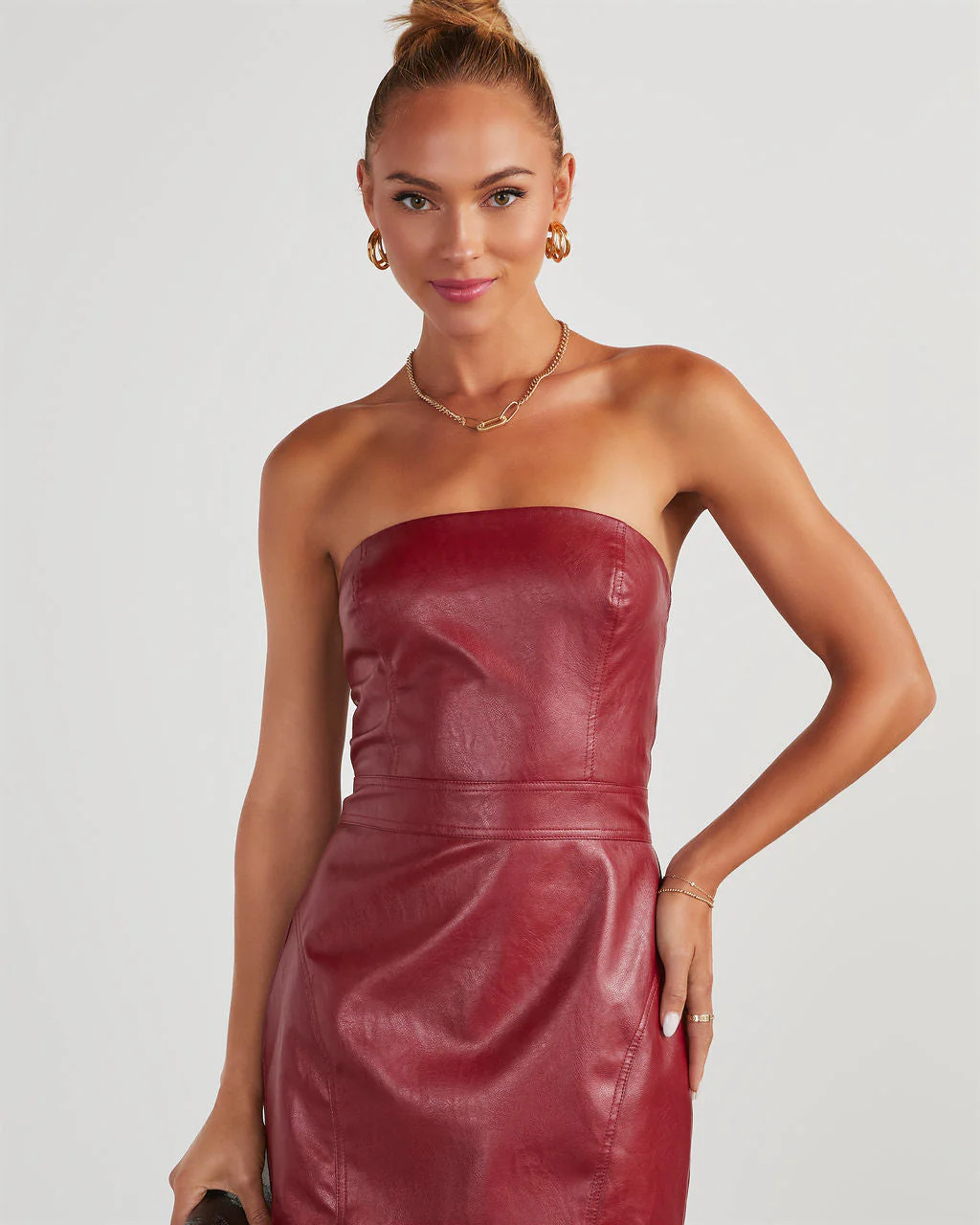 Evette Faux Leather Strapless Mini Dress | VICI