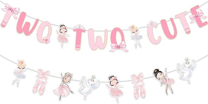 Kreatwow Ballet 2nd Birthday Decoration Two Two Cute Banner Ballet Garland Ballet Tutu Cute 2nd B... | Amazon (US)