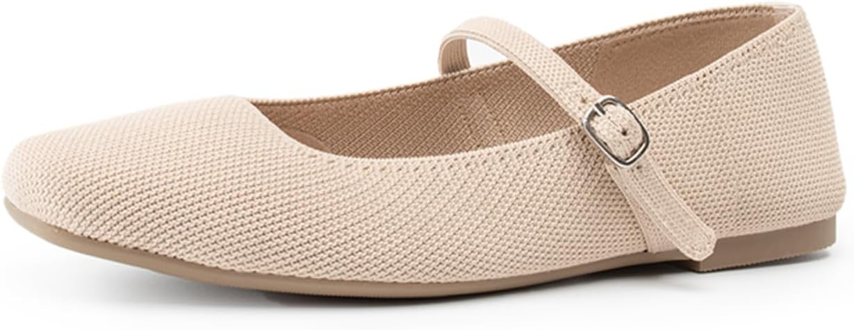 Knit Flats for Women Square Toe Flats Casual Ballet Flats with Ankle Strap,Mary Jane Shoes Women ... | Amazon (US)