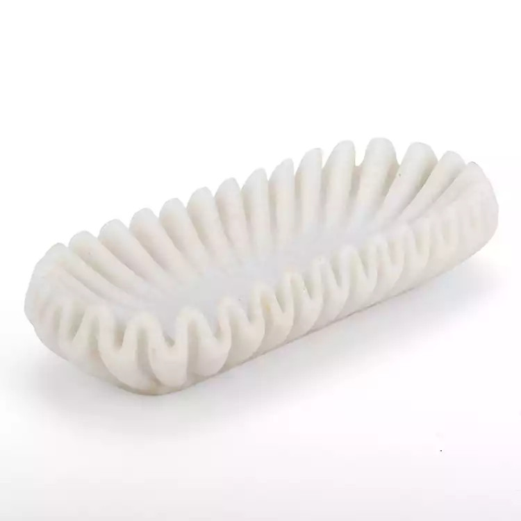 White Faux Marble Scalloped Oval Bowl | Kirklands Home | Kirklands