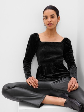 Puff Sleeve Smocked Peplum Velvet Top | Gap (US)