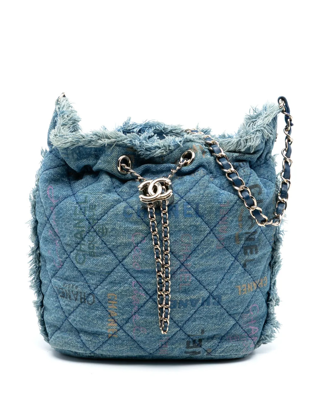 CHANEL Pre-Owned 2021-2025 Medium Quilted Denim Mood with Chain bucket bag - Blue | Farfetch Global