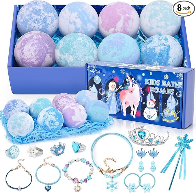 Amazon.com: Toylink Bath Bombs for Kids with Surprise Inside Frozen Toys 8 Pack Natural Bath Bomb... | Amazon (US)