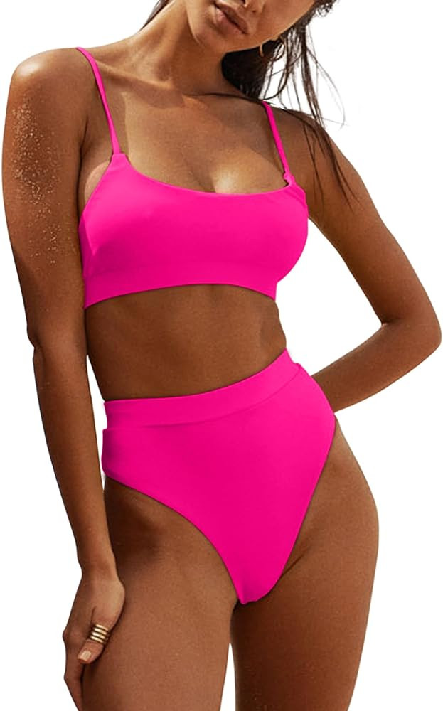 MELYUM Womens High Waisted Swimsuits Bottom Padded Bathing Suits Bikini Sets Top Two Piece Swimwe... | Amazon (US)