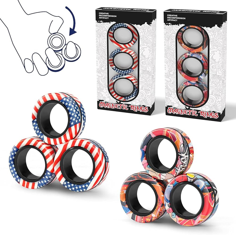 (6PCS) Magnetic Rings Fidget Toy Set, Idea ADHD Fidget Toys, Adult Fidget Magnets Spinner Rings f... | Amazon (US)