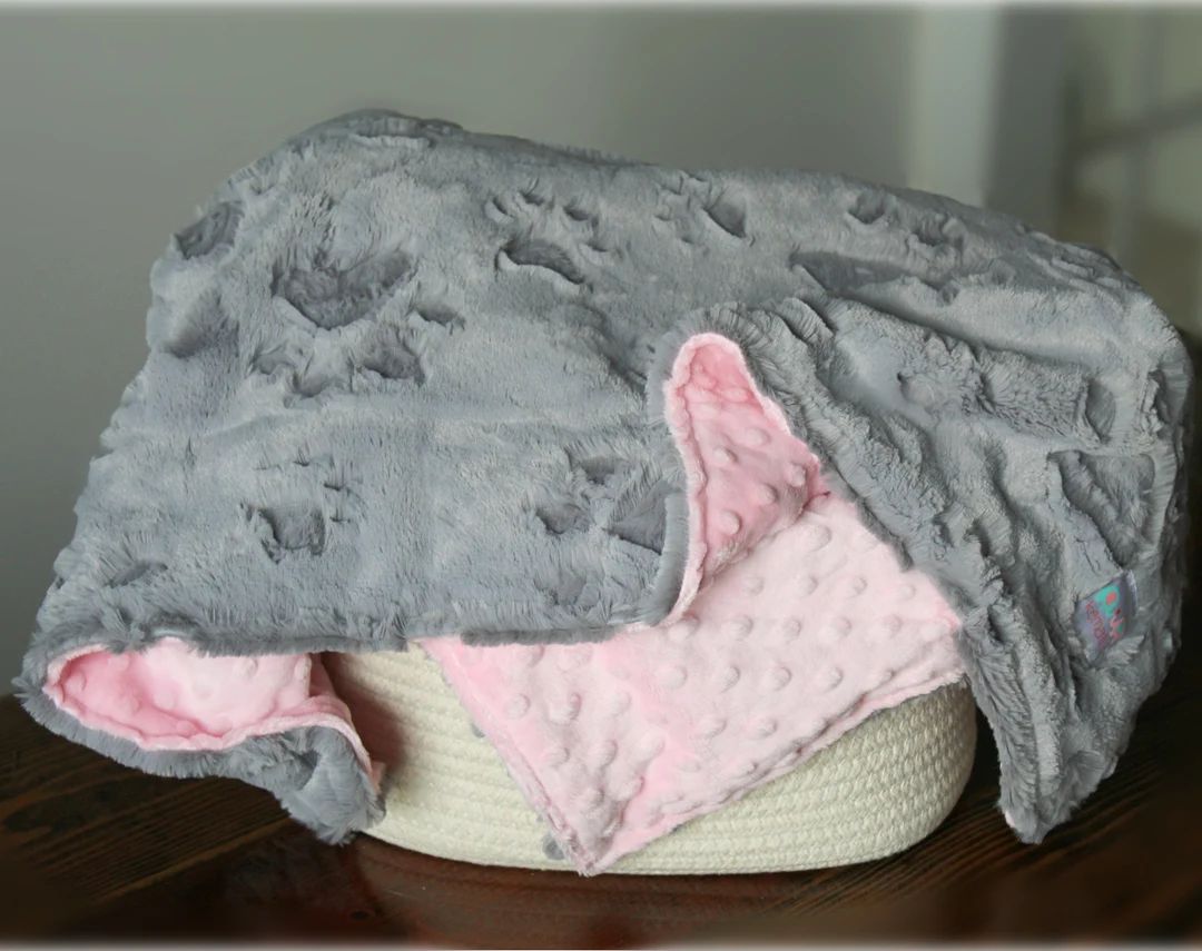 Personalized Pet Blanket, Gray Paw Print Minky Blanket, Personalized Dog Blanket, Personalized Pu... | Etsy (US)
