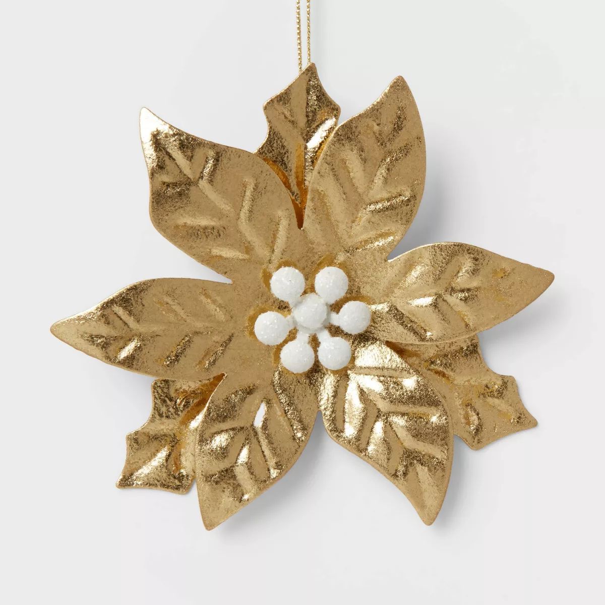 Metal Poinsettia Flower with Glittered White Berries Christmas Tree Ornament Gold - Wondershop™... | Target