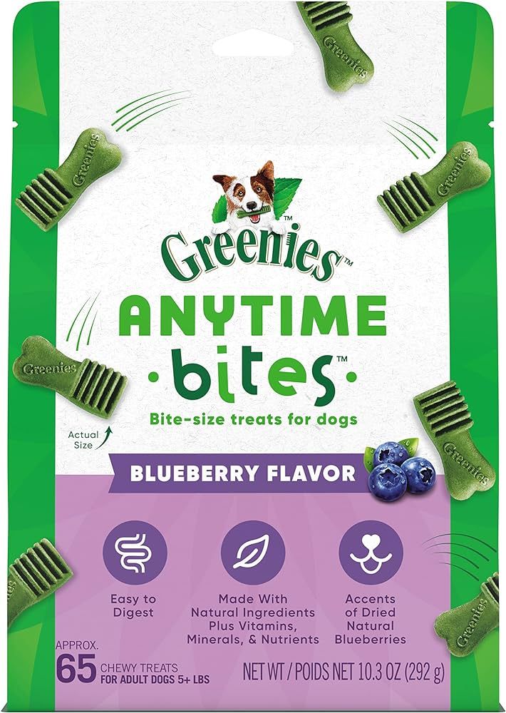Greenies Anytime Bites Dog Treats, Blueberry Flavor, 10.3 oz. Bag | Amazon (US)