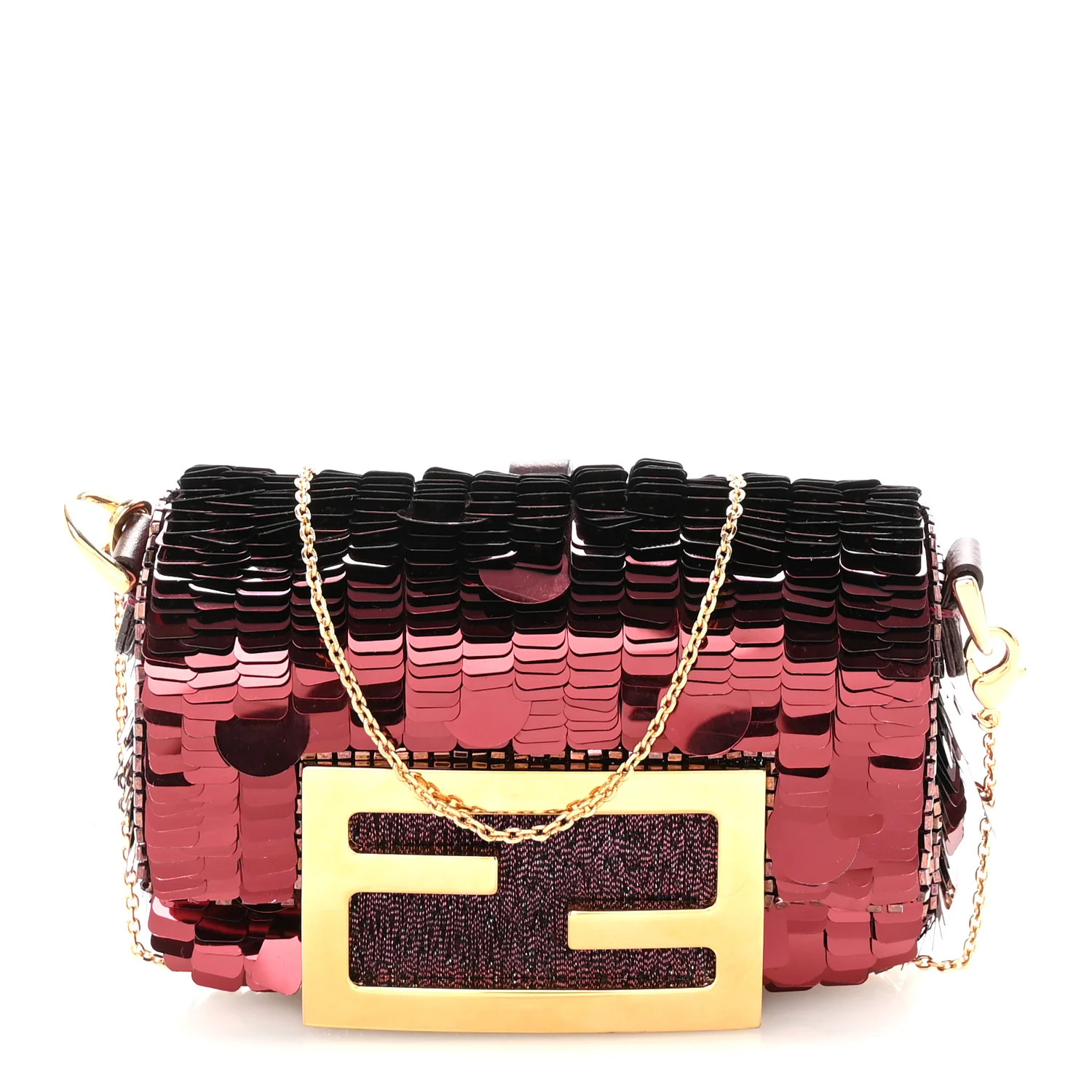 Fendi Sequin Paillettes Shiny Nappa Sex and the City Nano Maxi Buckle Baguette Charm Granata 1840... | FASHIONPHILE (US)