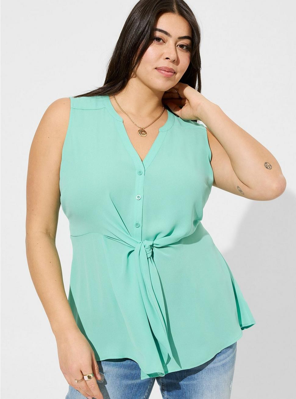 Peplum Georgette Button-Front Tie-Front Blouse | Torrid (US & Canada)