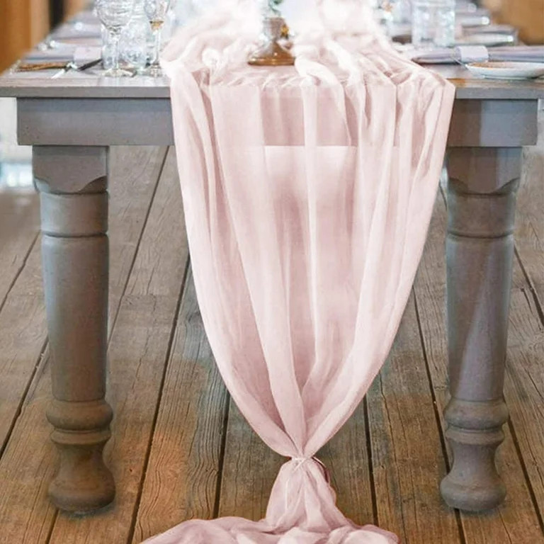 Coolmade 10Ft Blush Sheer 29x120 Inches Chiffon Table Runner for Wedding Rustic Wedding Reception... | Walmart (US)
