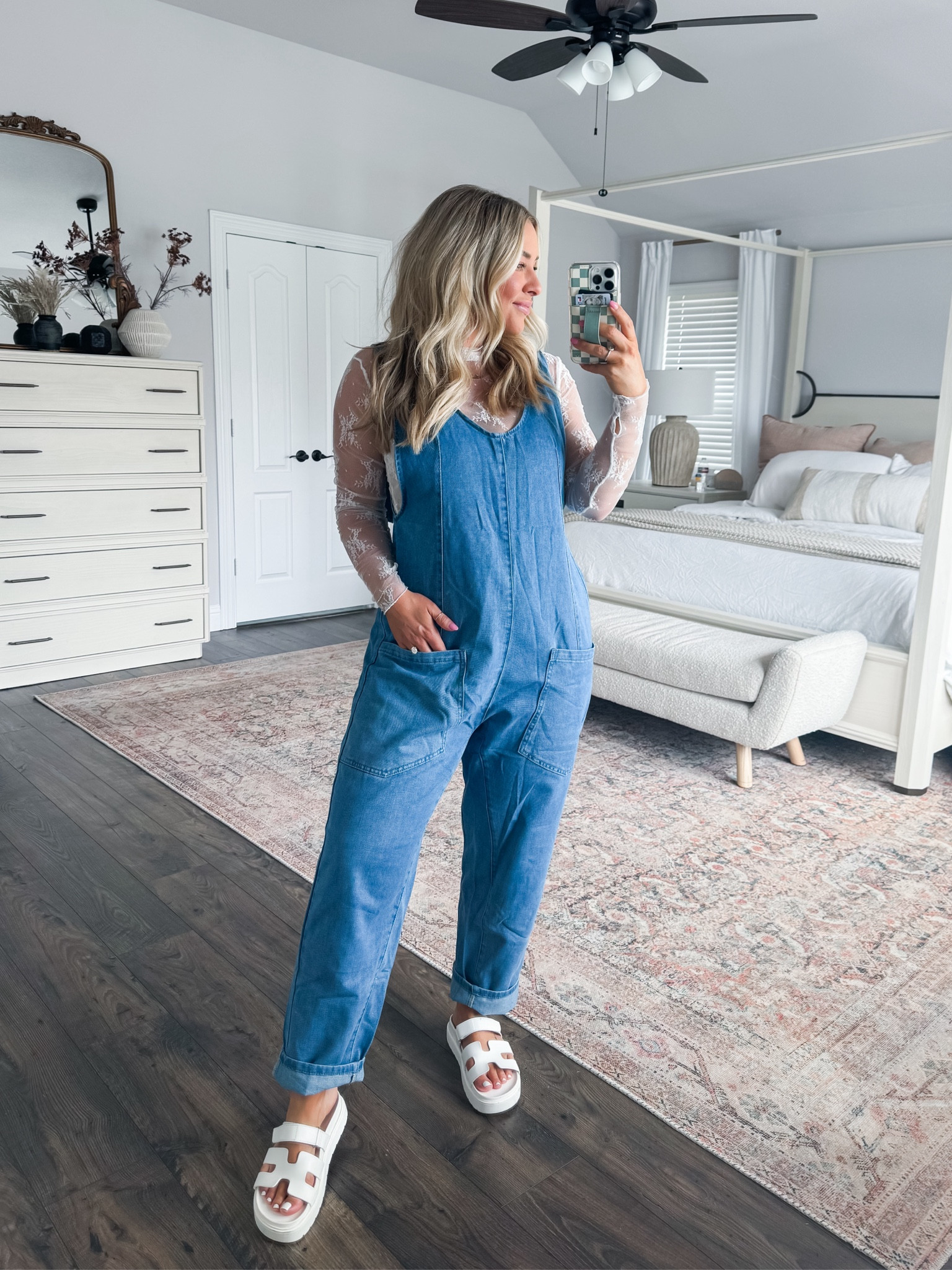 Medium in the overalls and top! 
Shoes fit TTS