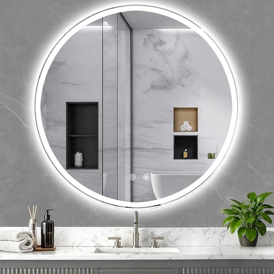 28 Inch LED Bathroom Mirror: Round Vanity Mirror with Lights, Dimmable & 3 Color Change, Backlit&... | Amazon (US)