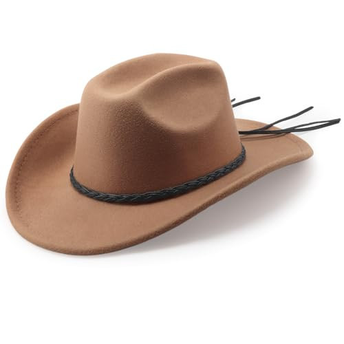 DRESHOW Western Cowboy Hat for Men Women Cowboy Cowgirl Hat Outdoor Wide Brim Retro Felt Fedora Hats Unisex Rolled up Caps | Amazon (CA)