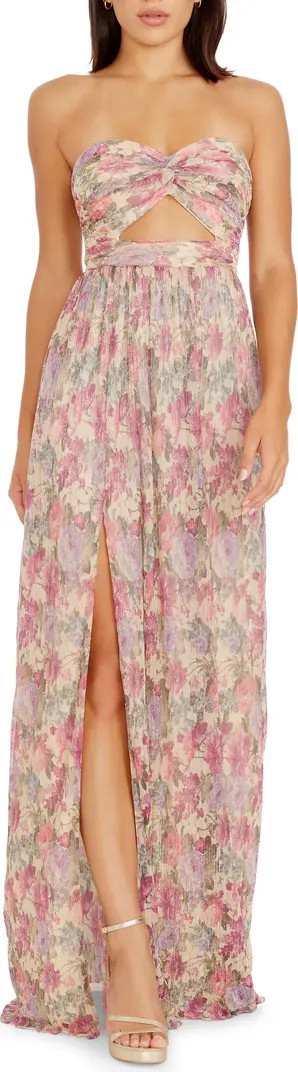 Angelique Floral Cutout Metallic Strapless Maxi Dress | Nordstrom