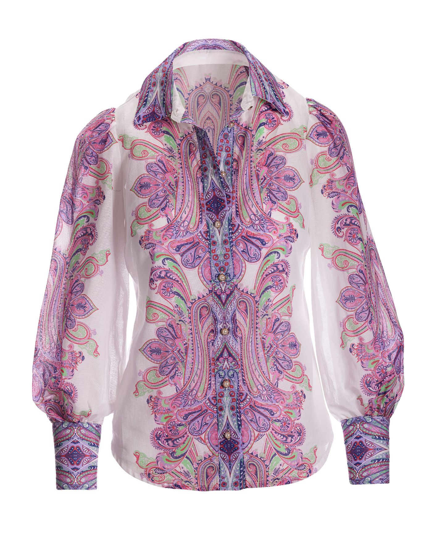 Boca Raton Paisley Print Textured Organza Victoria Drama Sleeve Shirt - Lavender | Boston Proper | Boston Proper