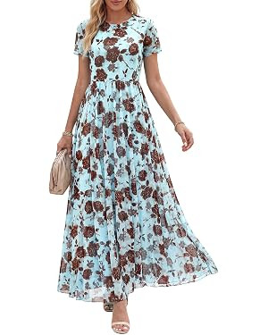 BTFBM Summer Dresses for Women 2026 Formal Short Sleeve Floral Homecoming Dress Maxi Wedding Gues... | Amazon (US)