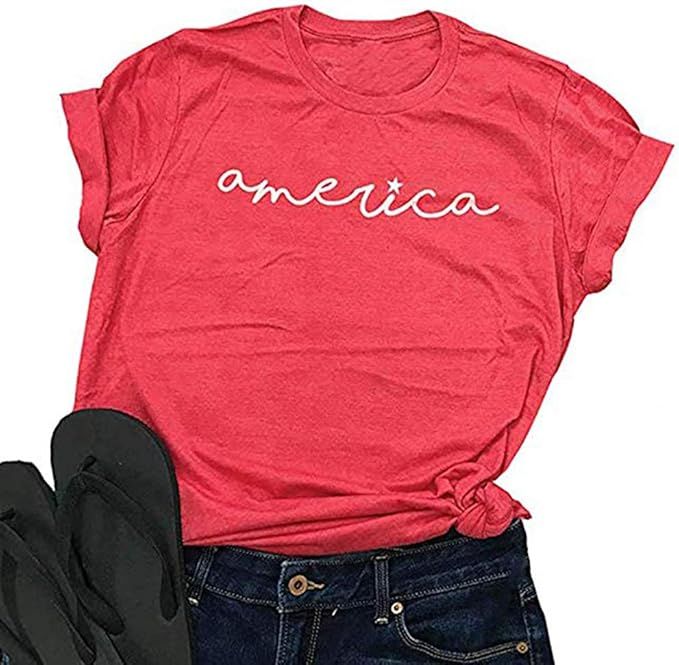 EXMIUN America Shirts for Women Cute Graphic Tee 4th of July T Shirts USA Flag Patriotic Tee Shir... | Amazon (US)