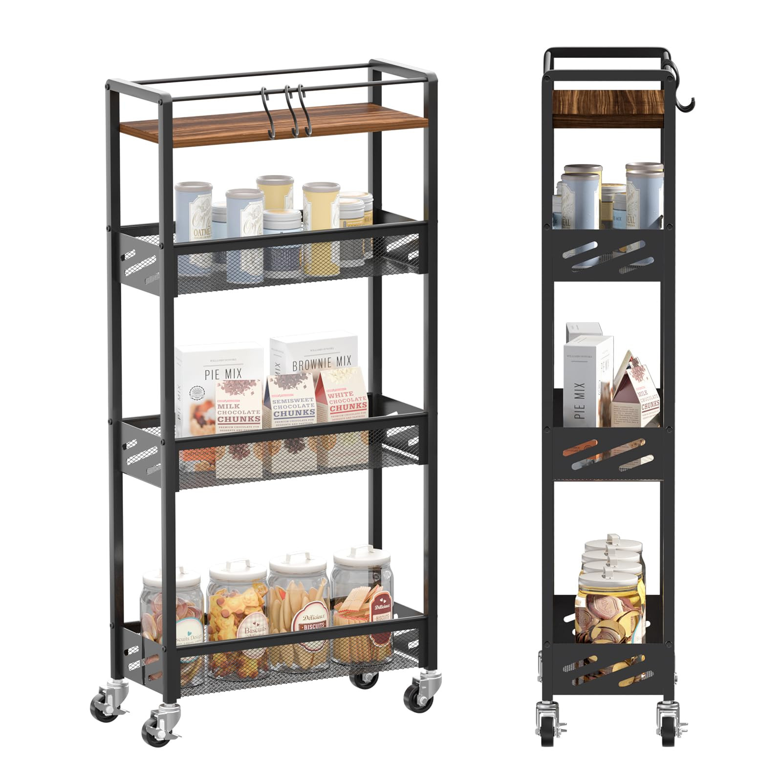DGSNADGO Slim Rolling Storage Cart, 4-Tier Kitchen Cart on Wheels, Narrow Utility Cart with Handl... | Amazon (US)