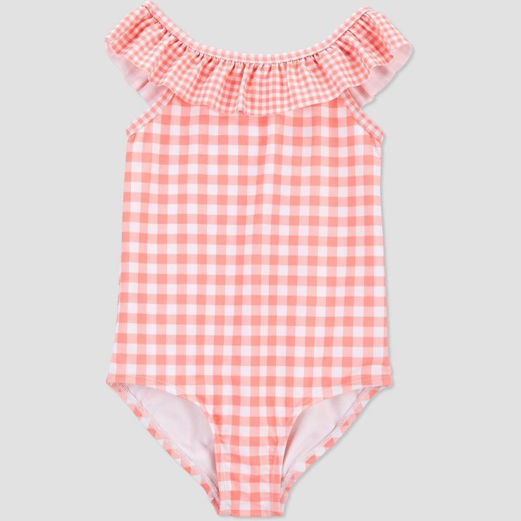 Carter's Just One You® Toddler Girls' Gingham Checkered Sleeveless One Piece Swimsuit - Pink | Target