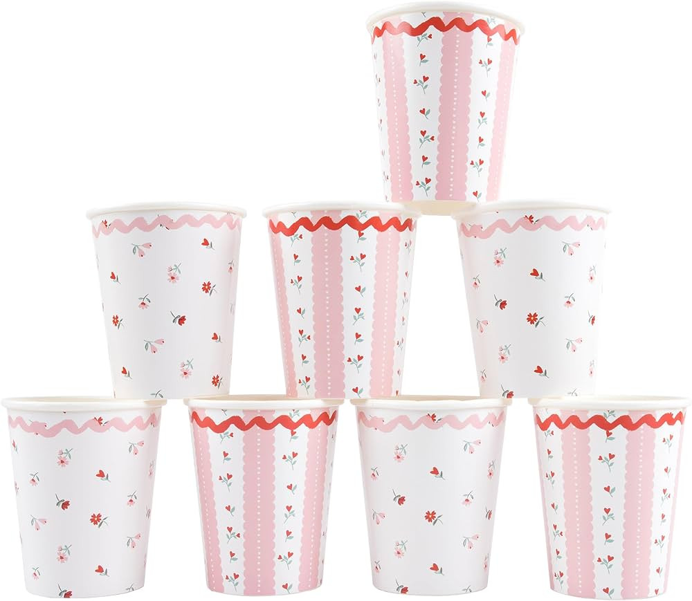 Meri Meri Vintage Rose Paper Cups (Pack of 8), Valentine's Day Party Cups, 2 Pretty Designs, Disp... | Amazon (US)