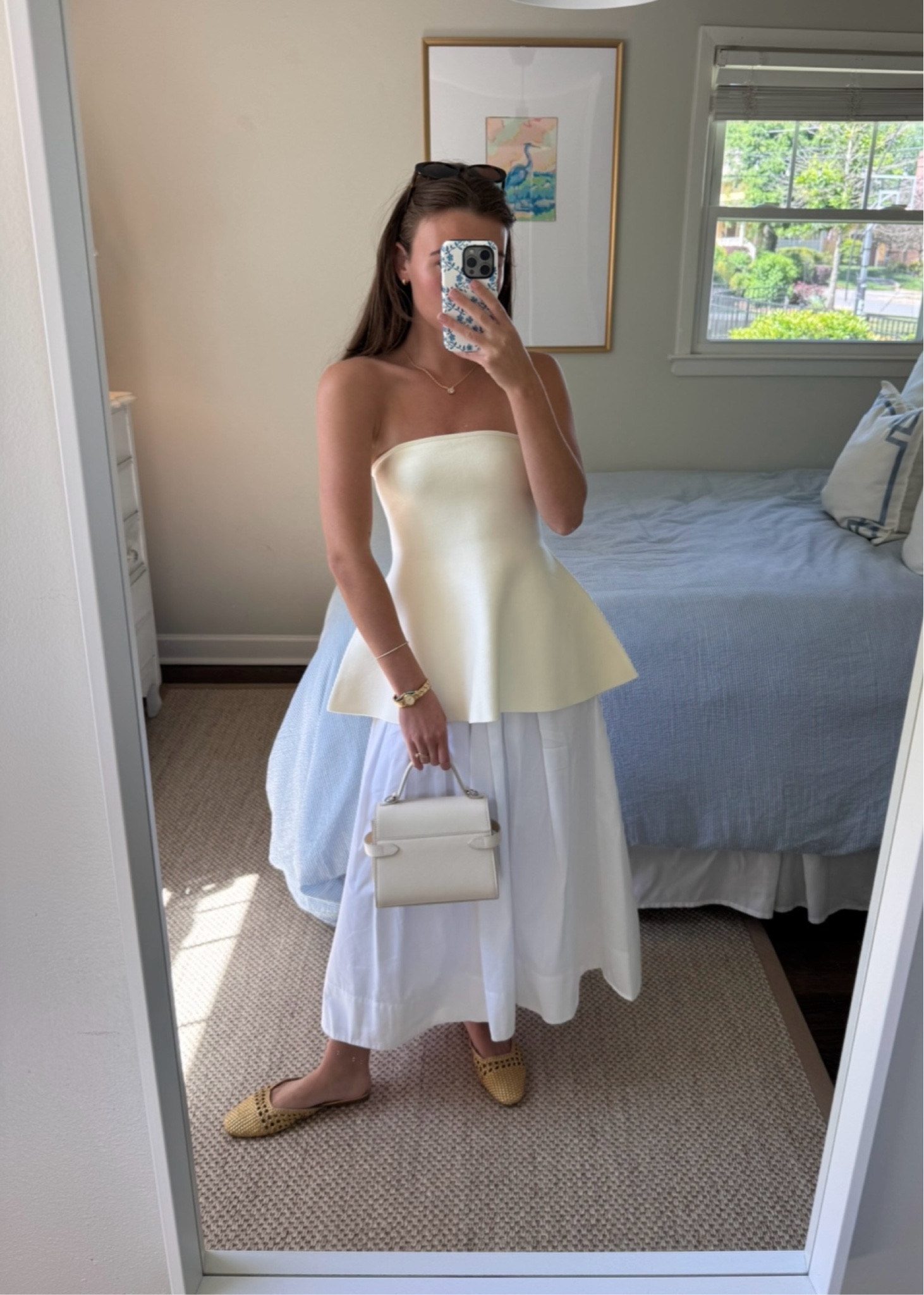 LOVE this top. Literally feel so cute in it. Skirt is pleated and the perfect cotton feel for summer! I’m wearing my usual size (xs) in both!