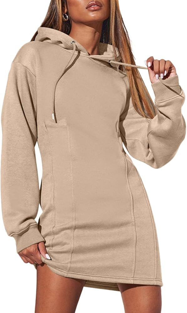 AlvaQ Women Casual Long Sleeve Hoodie Dress Fashion Clothes Loose Sweatshirt Pullover | Amazon (US)