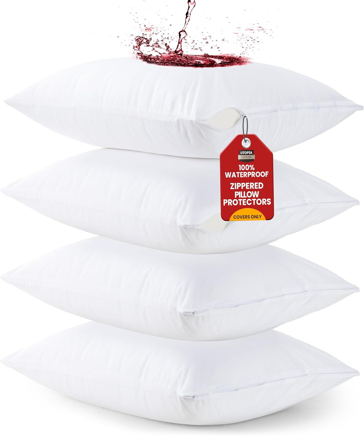 Utopia Bedding 4 Pack Waterproof Pillow Protectors with Zipper King Size (White), Bed Bug Proof P... | Amazon (US)
