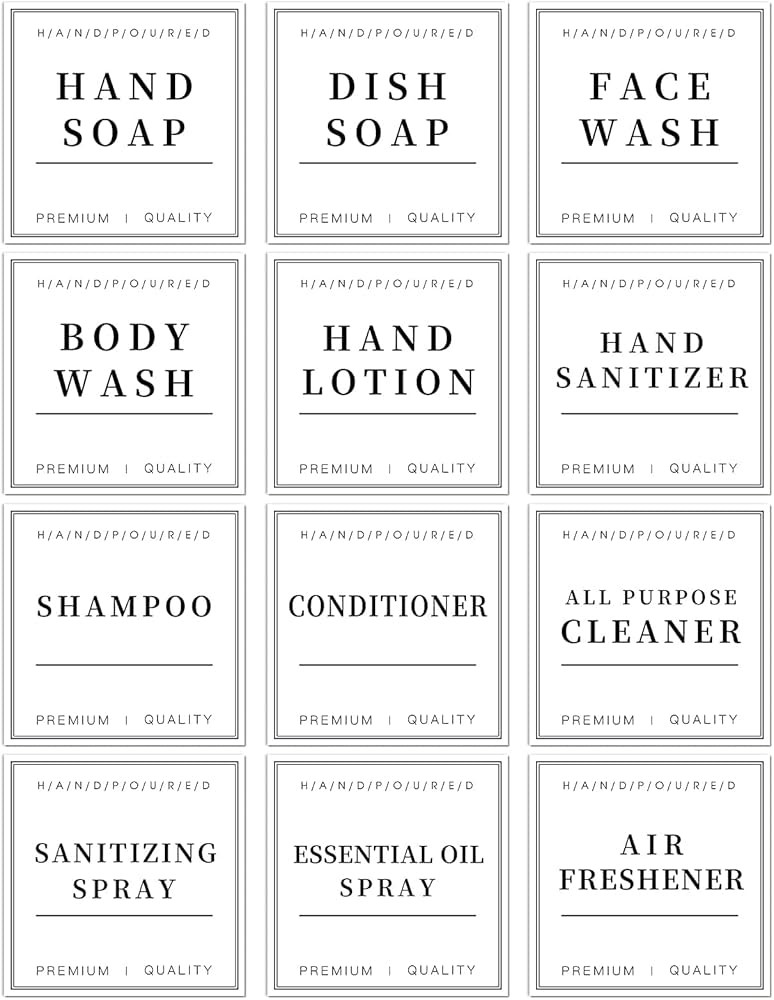 12 PCS Waterproof Glass/Plastic Bottle Labels - Farmhouse Bathroom/Kitchen Hand Soap Dispenser La... | Amazon (US)