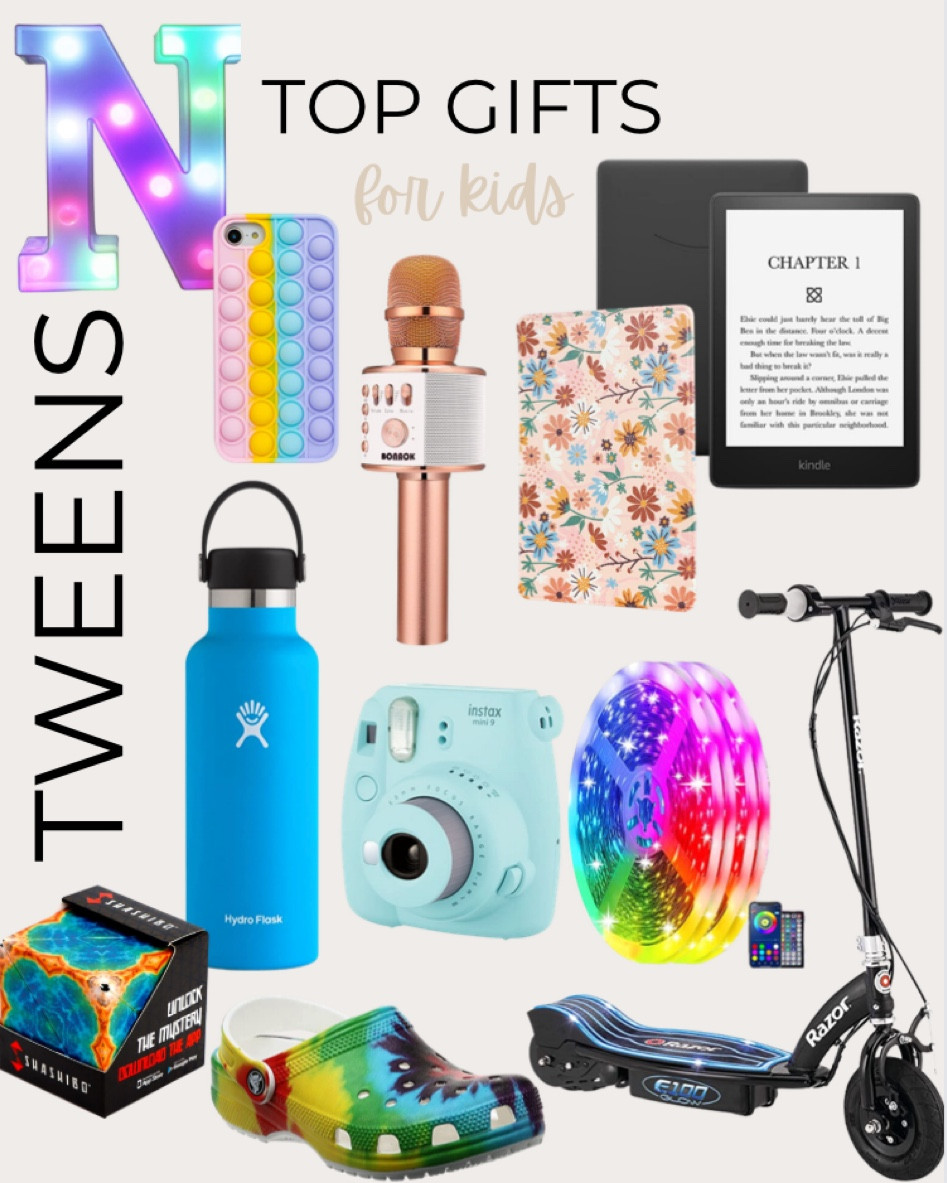 Top gifts for tweens include razor electric scooter, fujifilm instant camera, LED light strip, hydro flask water bottle, tie dye crocs, shape shifting box toy, kindle and kindle cover, pop silicone phone case, karaoke microphone, and LED light up letter.

Gift guide, tween gift, teen gift, gifts for teens, gifts for tweens, affordable gifts, Christmas gifts, Christmas gift for tween

#LTKkids #LTKunder100 #LTKSeasonal