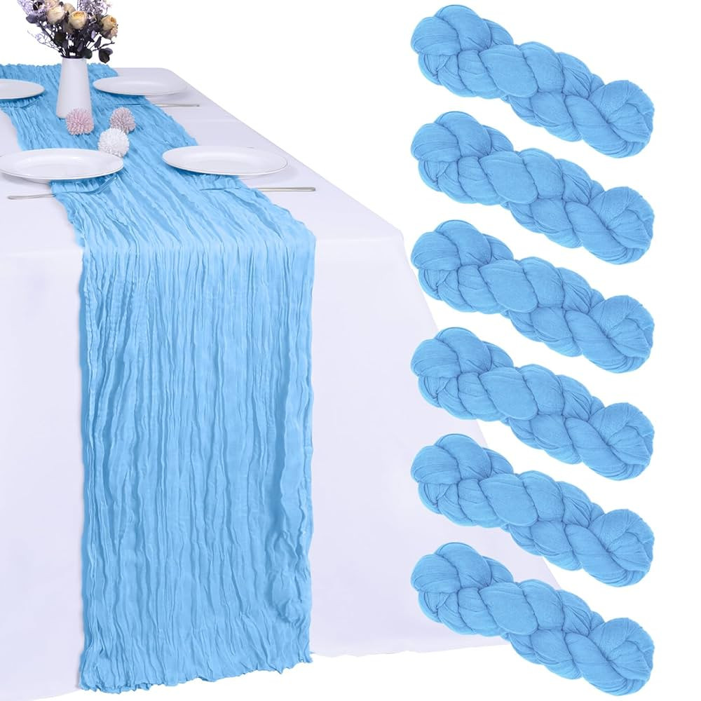 6 Pack Baby Blue Cheesecloth Table Runner 10FT Boho Gauze Fabric Table Runner 35 x 120 Inch Rusti... | Amazon (US)