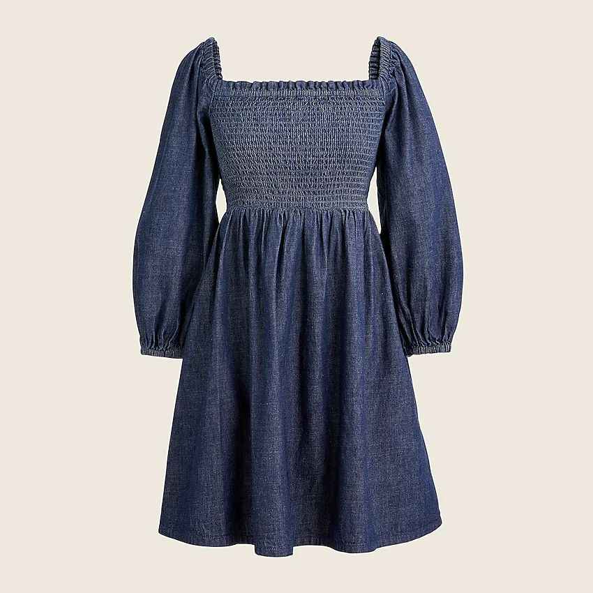 Smocked puff-sleeve dress in chambray | J.Crew US