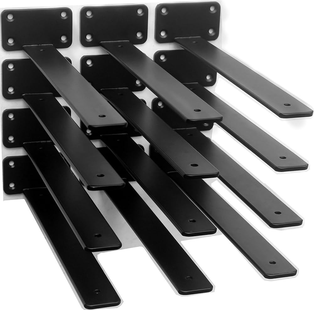 12 Pack - 12 inch Black Hidden L Shelf Bracket (1/5 Inch Thicked) Iron Shelf Brackets, Metal Shel... | Amazon (US)