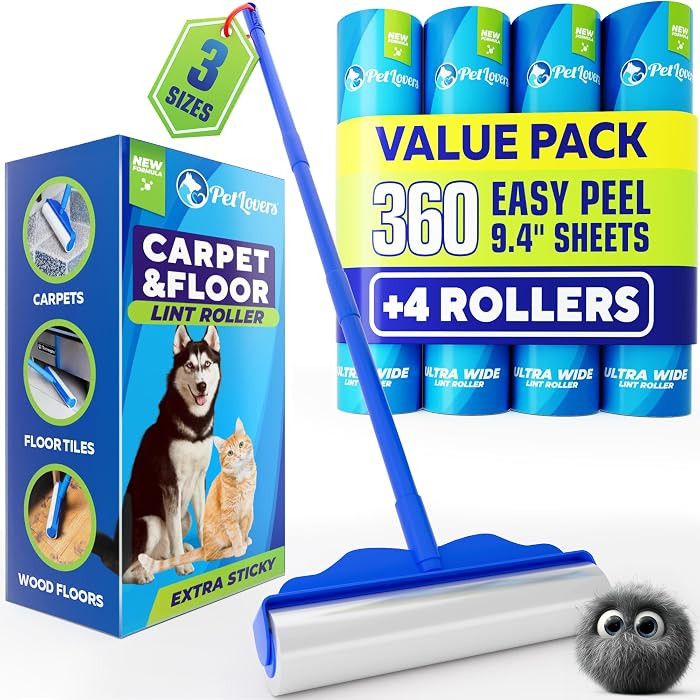 PetLovers Large Lint Roller with 3 Refills \u2013 360 Total Sheets for Tackling Pet Hair, Extra L... | Amazon (US)