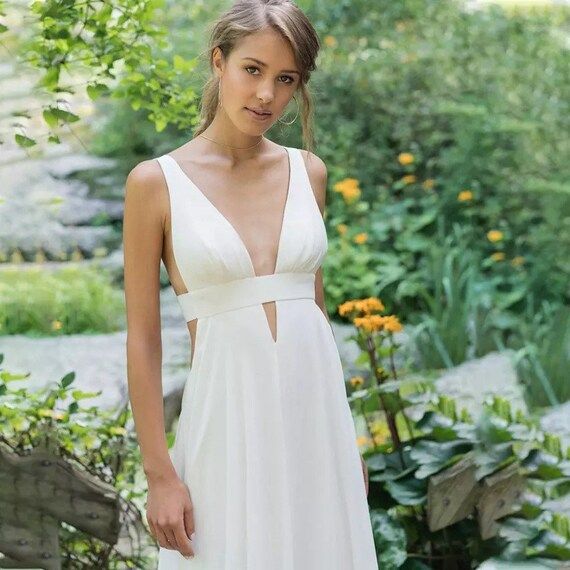 Sexy Bandage A Line Wedding Dress Deep V-neck Simple Chiffon | Etsy | Etsy (US)