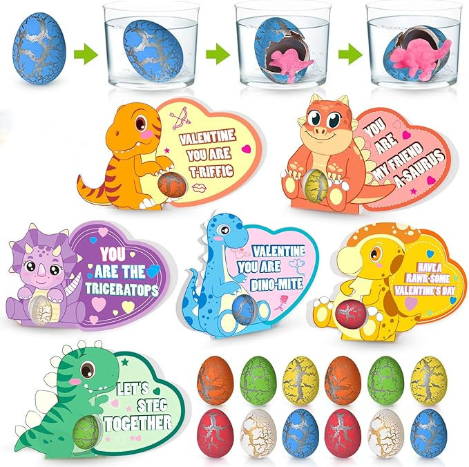 30 Pack Valentine's Day Cards for Kids Classroom, 30 Dinosaur Hatching Eggs with Valentine's Card... | Amazon (US)