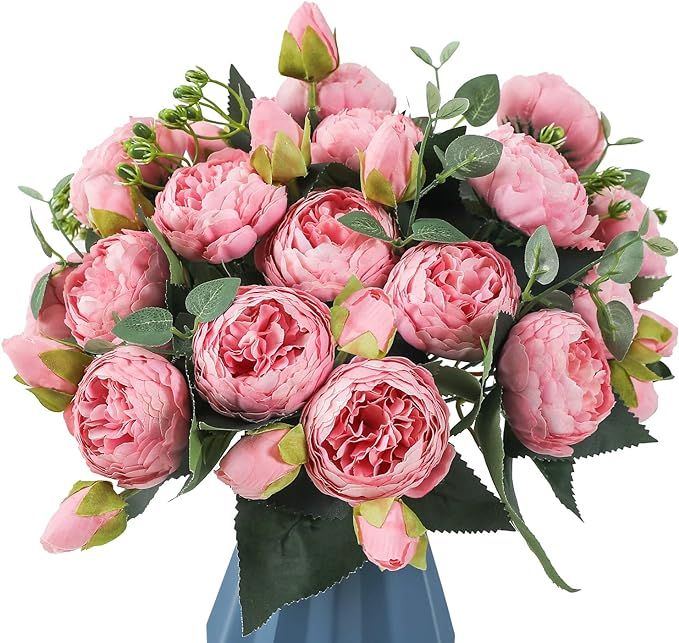 JUSTOYOU 4 Bunches Artificial Peony with 20 Heads Flowers Fake Peonies Silk Flowers Bouquets for ... | Amazon (US)