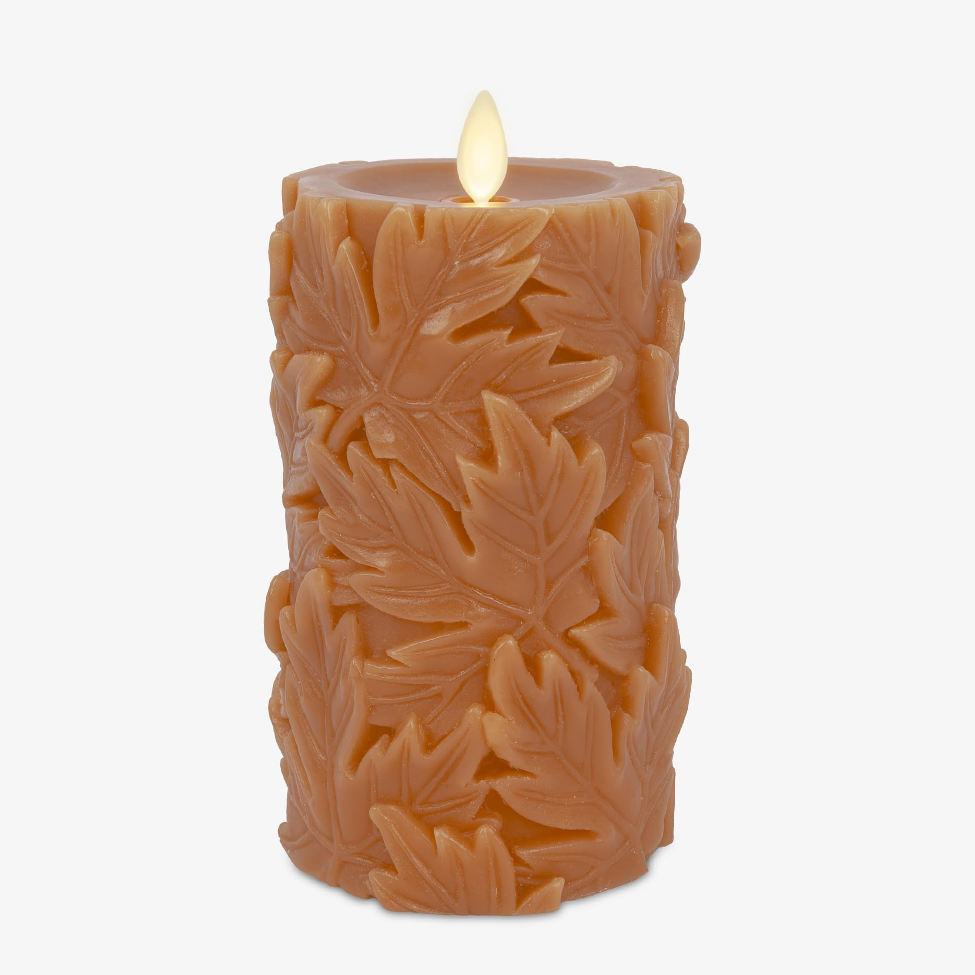 Luminara Embossed Leaves Flameless Pillar Marmalade, Moving Flame LED Candle Real Wax Unscented B... | Amazon (US)