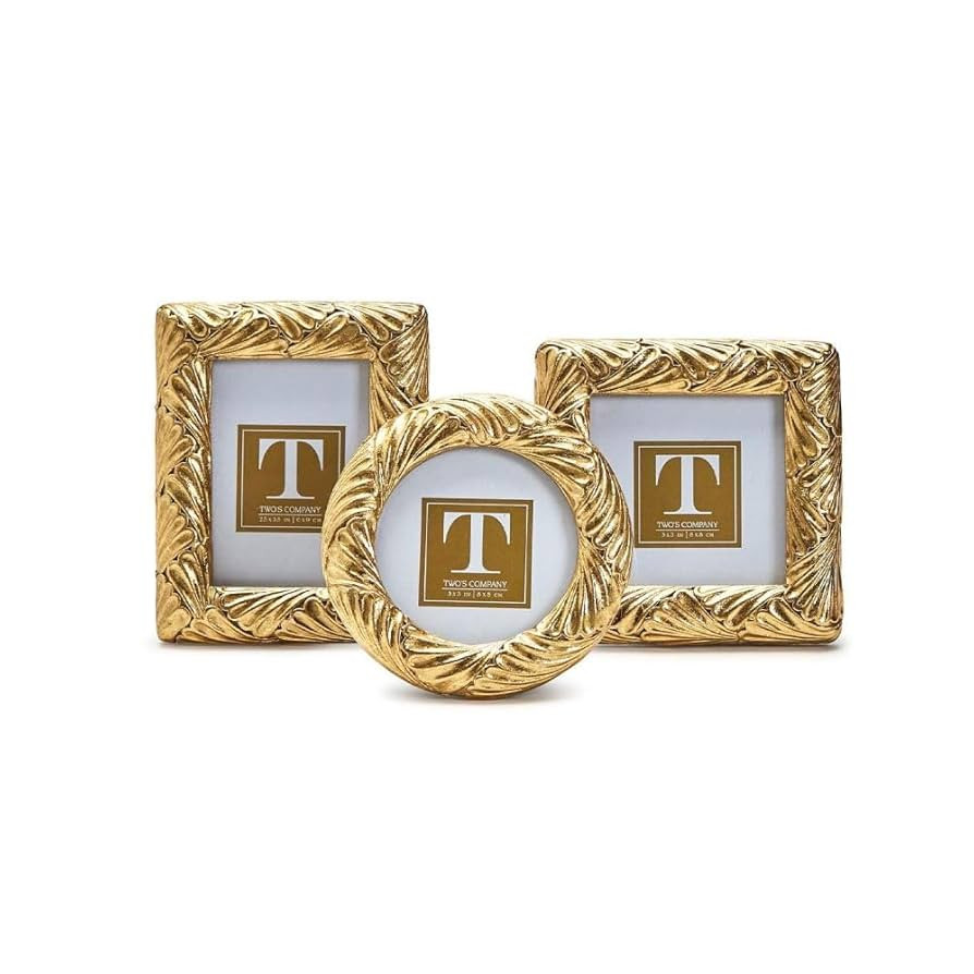 Two's Company Fanshell Set of 3 Gold Leaf Photo Frame Includes 3 Styles | Amazon (US)